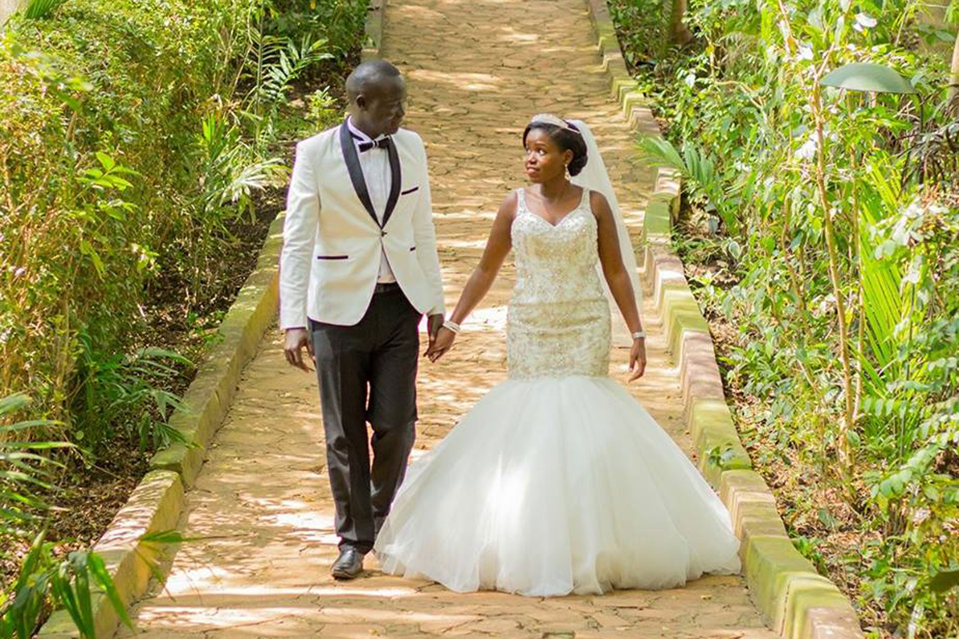 yellow and white wedding dress