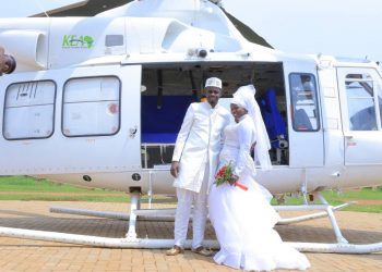 A helicopter transported them to their wedding reception venue