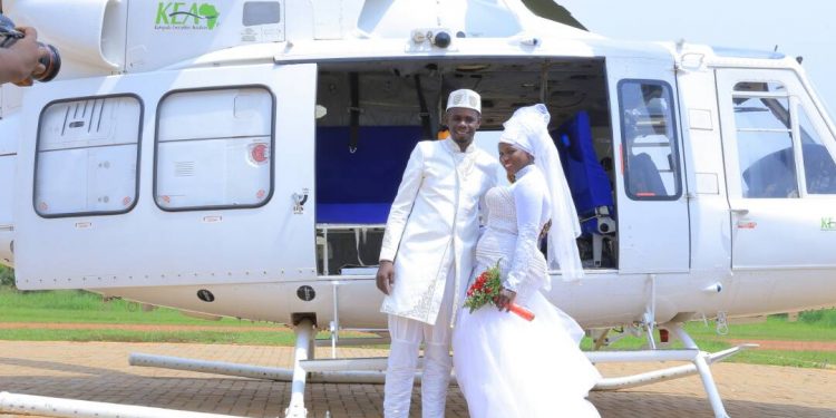 A helicopter transported them to their wedding reception venue